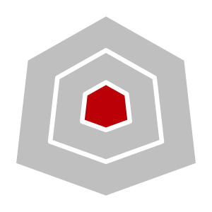 Gray hexagon with a red Badlands skull logo centered inside; high-contrast for clear visibility.