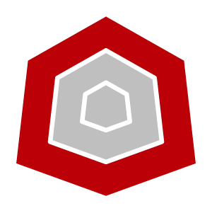 Badlands logo: red hexagon outline with a gray skull shape in the center. High contrast for easy identification.