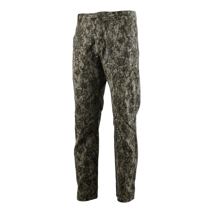 Badlands camo hunting pants with durable fabric and subtle skull logo for outdoor use.