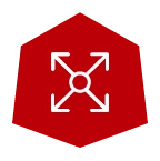 Red hexagon with white arrows pointing outward, symbolizing expansion; Badlands logo in background.