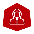 White outline of a hooded jacket on a red hexagon, representing Badlands outerwear.