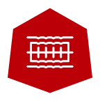 Red hexagon with white barbed wire icon; represents Badlands' durability feature.