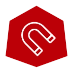 White magnet icon on a red hexagon, representing Badlands' magnetic closure feature.