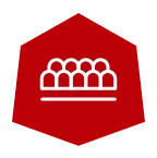 White Badlands logo skull on a red hexagon, symbolizing group or audience. ADA-optimized for clarity.