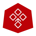 Red hexagon with four white diamonds and a line forming a stylized tree; Badlands logo not present.