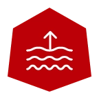 Red hexagon with three wavy lines and an upward arrow, representing Badlands moisture-wicking technology.