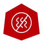 Red hexagon with Badlands logo; white icon shows odor control symbol, indicating scent-blocking technology.