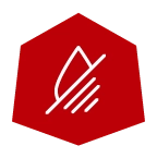 Red hexagon with a white leaf and lines, symbolizing Badlands water-resistant feature.