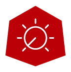 Red hexagon with a white sun icon, representing Badlands' Heat Management feature.
