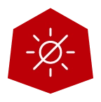 Red hexagon with a crossed-out sun icon, indicating Badlands gear feature: blocks light or glare.
