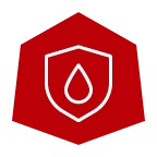 Red hexagon with a white shield and water droplet icon, representing Badlands waterproof protection.