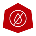 Red hexagon with a water droplet crossed out, indicating Badlands water-resistant feature.