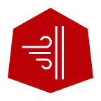 Red hexagon with Badlands logo; white wind and barrier icon, indicating windproof feature.