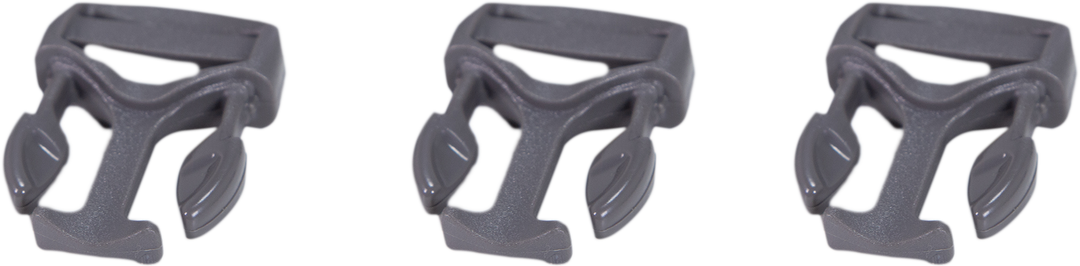 Three gray Badlands logo skull buckles, each with leaf-shaped prongs, shown on a white background.