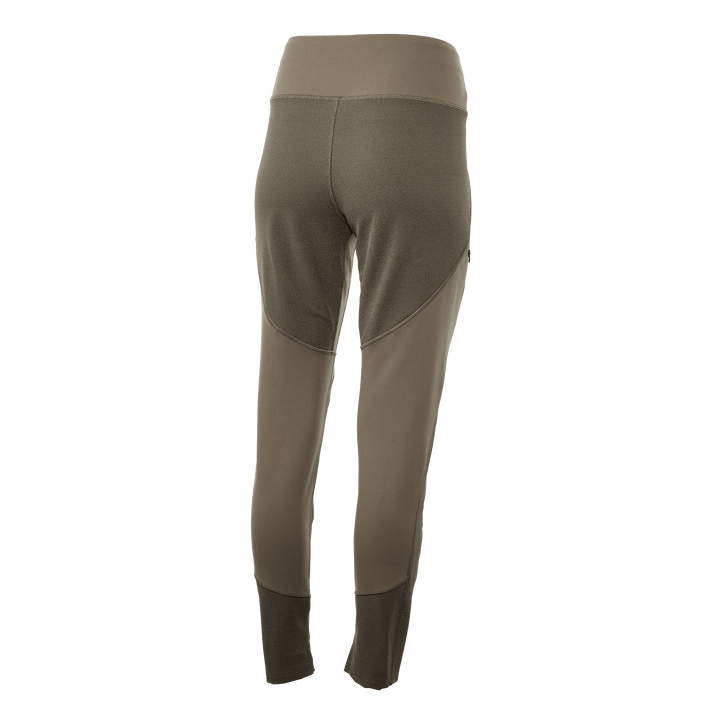 Back view of Badlands women's hunting pants in olive, featuring stretch panels and the Badlands skull logo.
