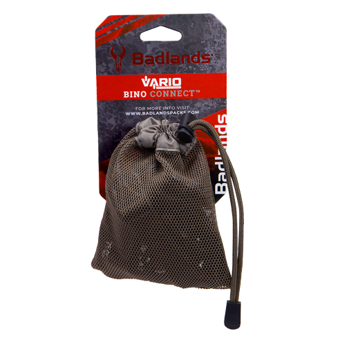 Badlands Vario Bino Connect kit in mesh pouch; Badlands skull logo on packaging.