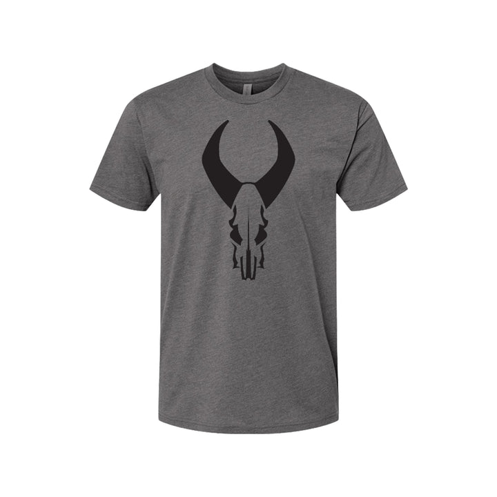 Gray T-shirt featuring a large black Badlands skull logo centered on the chest.