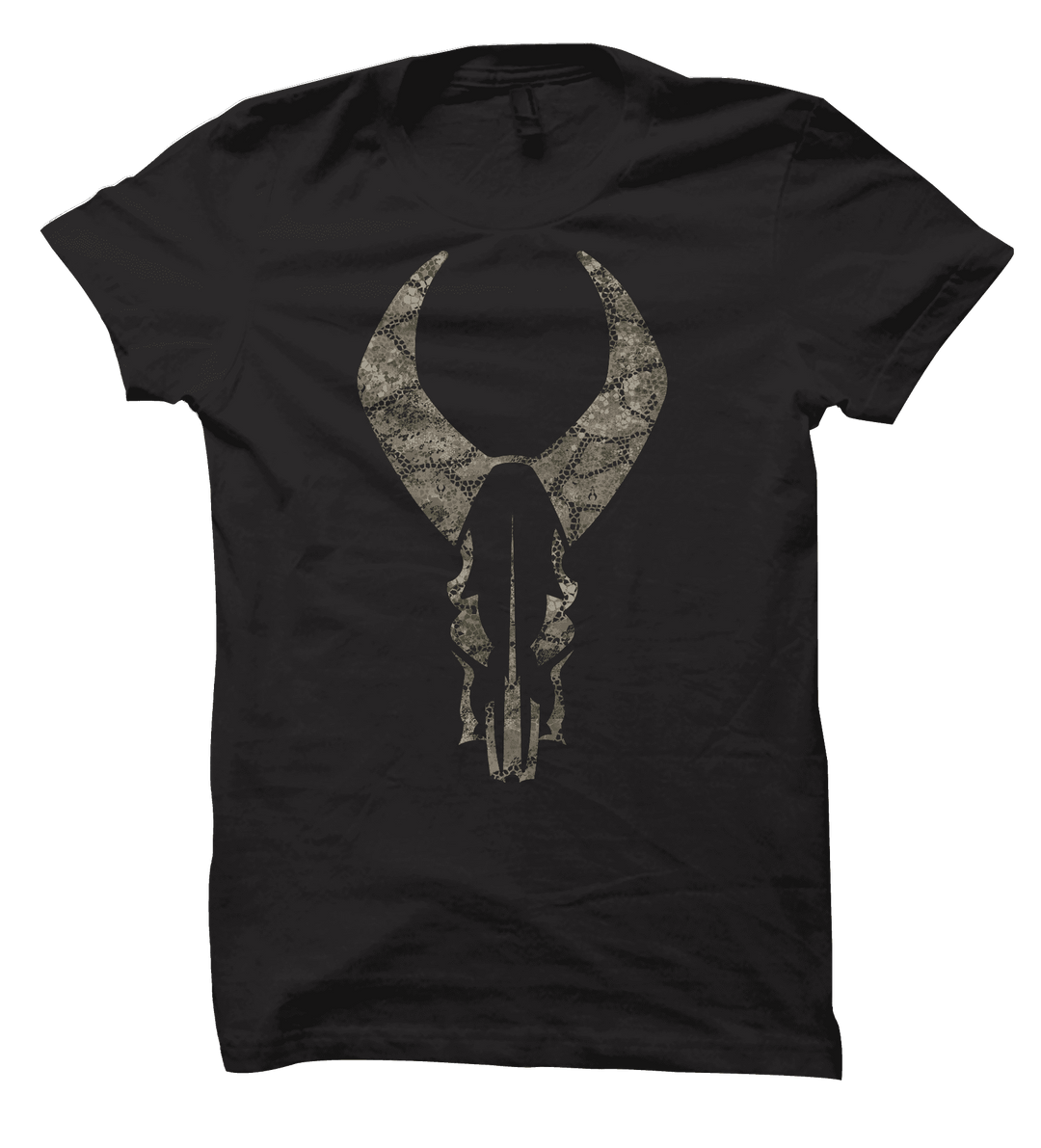 Black t-shirt featuring a large, textured Badlands skull logo in gray on the front center.
